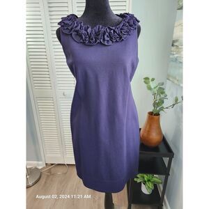 Just Taylor Women's Navy Blue Sheath Dress Ruffle Neck Nautical size 6